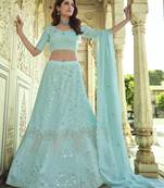 Blue Thread and Sequins embroidered georgette Semi Stitched Lehenga