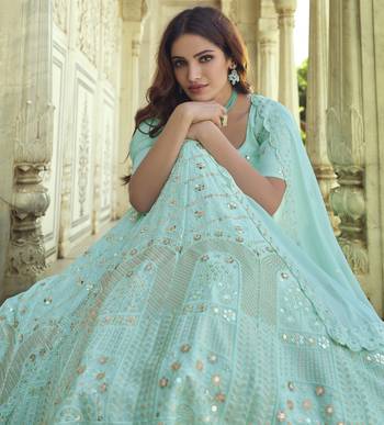 Blue Thread and Sequins embroidered georgette Semi Stitched Lehenga 2
