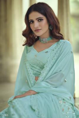 Blue Thread and Sequins embroidered georgette Semi Stitched Lehenga 3
