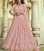 Pink Thread and Sequins embroidered georgette Semi Stitched Lehenga