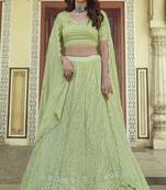 Green Thread and Sequins embroidered georgette Semi Stitched Lehenga