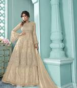 Beige Soft Net Indo western Style with Embroidery Work