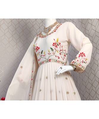 white faux georgette stitched embroidered top with dupatta 2
