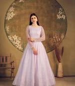 Voilet taffeta semi stitched  gown with inner