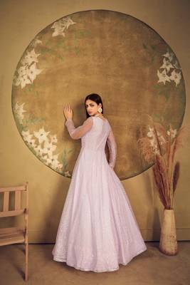 Voilet taffeta semi stitched  gown with inner 2