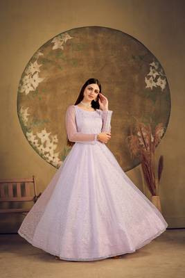 Voilet taffeta semi stitched  gown with inner 3