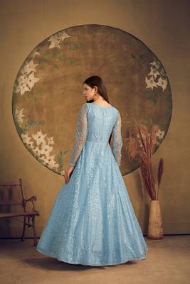 sky taffeta semi stitched  gown with inner 2