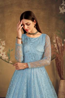 sky taffeta semi stitched  gown with inner 4
