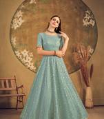 pista green taffeta semi stitched  gown with inner