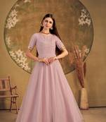 dusty pink taffeta semi stitched  gown with inner