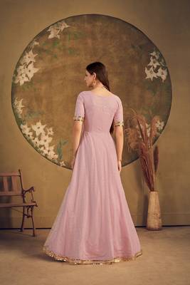 dusty pink taffeta semi stitched  gown with inner 2