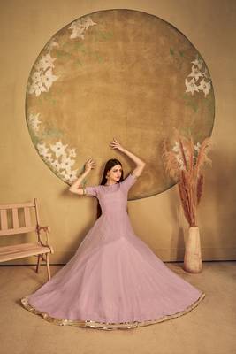 dusty pink taffeta semi stitched  gown with inner 4