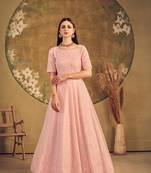 peach taffeta semi stitched  gown with inner