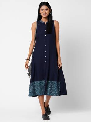 Blue plain viscose rayon DRESS 1