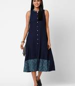 Blue plain viscose rayon DRESS