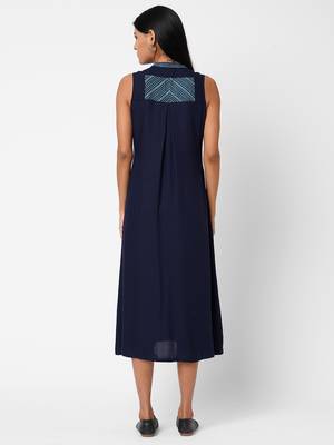 Blue plain viscose rayon DRESS 2
