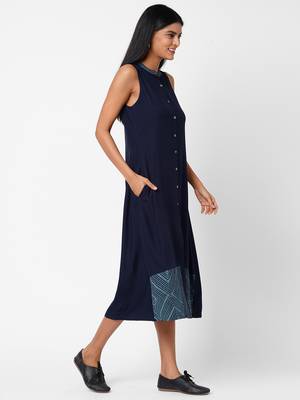 Blue plain viscose rayon DRESS 3