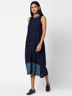 Blue plain viscose rayon DRESS 4