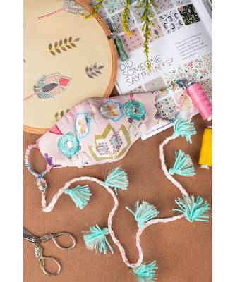 Payal Singhal Pink Ikat Star Print Crepe Embroidered Mask With Detachable Chain Tassels 1
