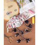 Payal Singhal White Colour Crepe Mosque Embroidered Mask With Detachable Chain Tassels