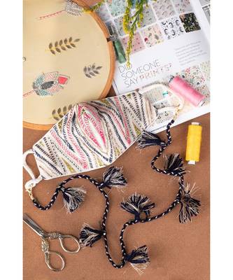 Payal Singhal White Colour Crepe Souk Embroidered Mask With Detachable Chain Tassels 1