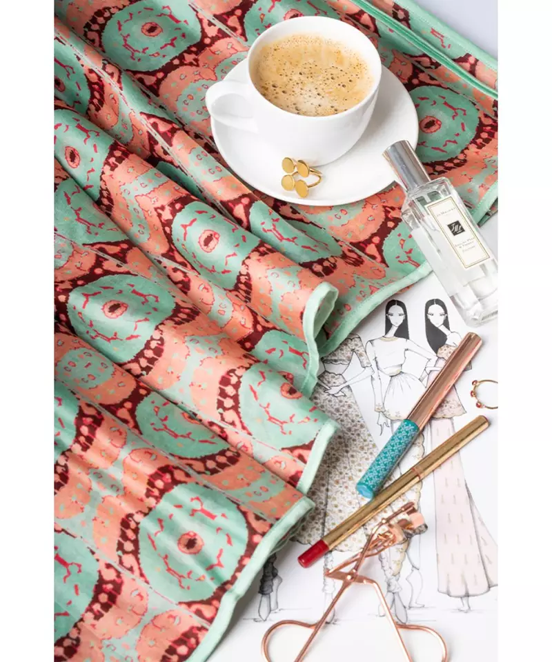Coral Evil Eye Print Silkmul Full Width Scarf for Women