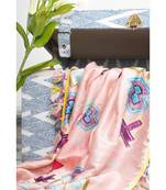 Payal Singhal Pink Ikat Star Print Silkmul Full Width Scarf with Tassels