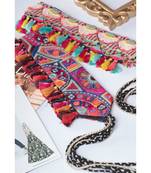 Payal Singhal Black Colour Dupion Silk Embroidered Tie- Up Belts with Colourful Tassels (Set of 2)