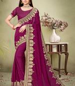 Purple embroidered pure silk saree with blouse