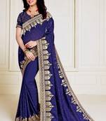 Blue embroidered pure silk saree with blouse