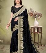Black embroidered pure silk saree with blouse