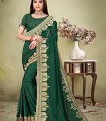 Green embroidered pure silk saree with blouse