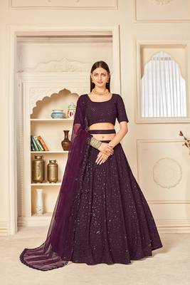 Purple embroidered georgette semi stitched lehenga 1