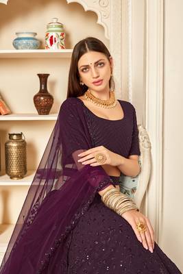 Purple embroidered georgette semi stitched lehenga 2