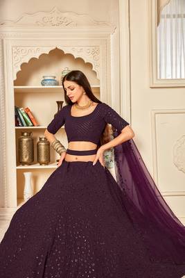 Purple embroidered georgette semi stitched lehenga 4