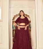 Maroon embroidered georgette semi stitched lehenga