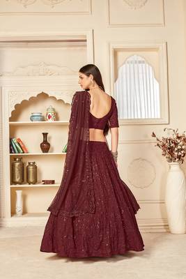 Maroon embroidered georgette semi stitched lehenga 2
