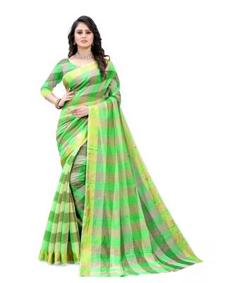 light green Cotton saree with blouse piece 1
