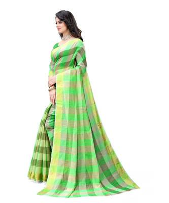 light green Cotton saree with blouse piece 2