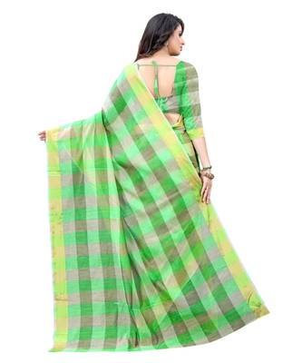 light green Cotton saree with blouse piece 3