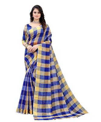 blue Cotton saree with blouse piece 1