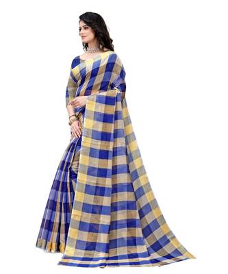 blue Cotton saree with blouse piece 2