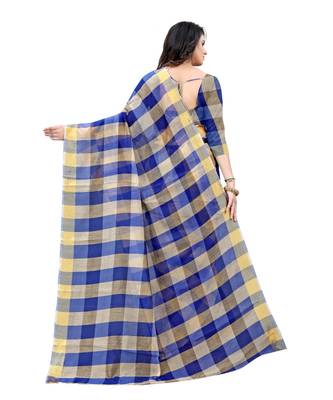 blue Cotton saree with blouse piece 3