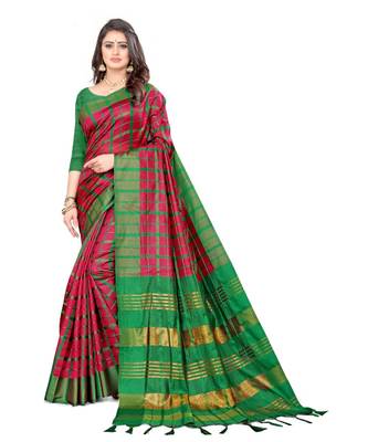 rani pink Kota Silk saree with blouse piece 1
