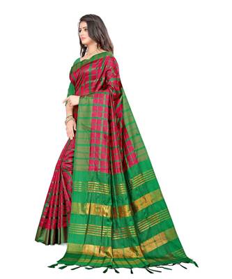 rani pink Kota Silk saree with blouse piece 2