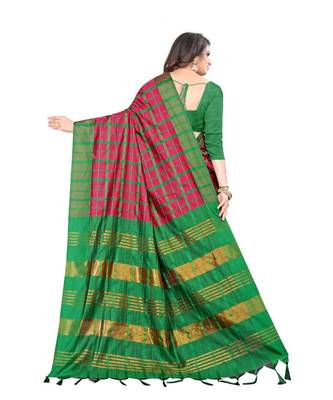 rani pink Kota Silk saree with blouse piece 3