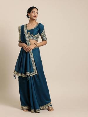Olive embroidered silk saree with blouse 1