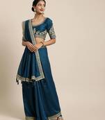 Olive embroidered silk saree with blouse