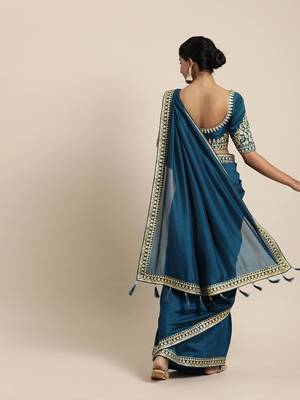 Olive embroidered silk saree with blouse 2
