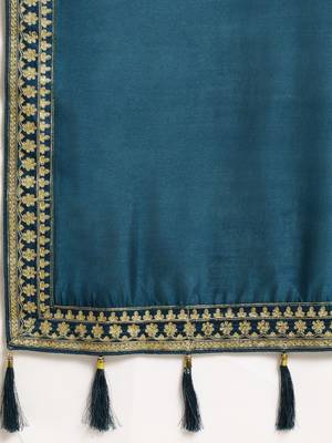 Olive embroidered silk saree with blouse 4